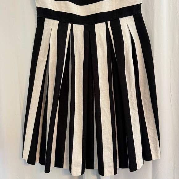 LOFT Black White Striped Fit & Flare Cotton Linen Dress 6 - Picture 5 of 9